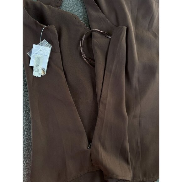 NEW Lauren Ralph Lauren 10 V-neck Spangle Sequins Blouse Tank Top Brown Lined - Picture 9 of 9